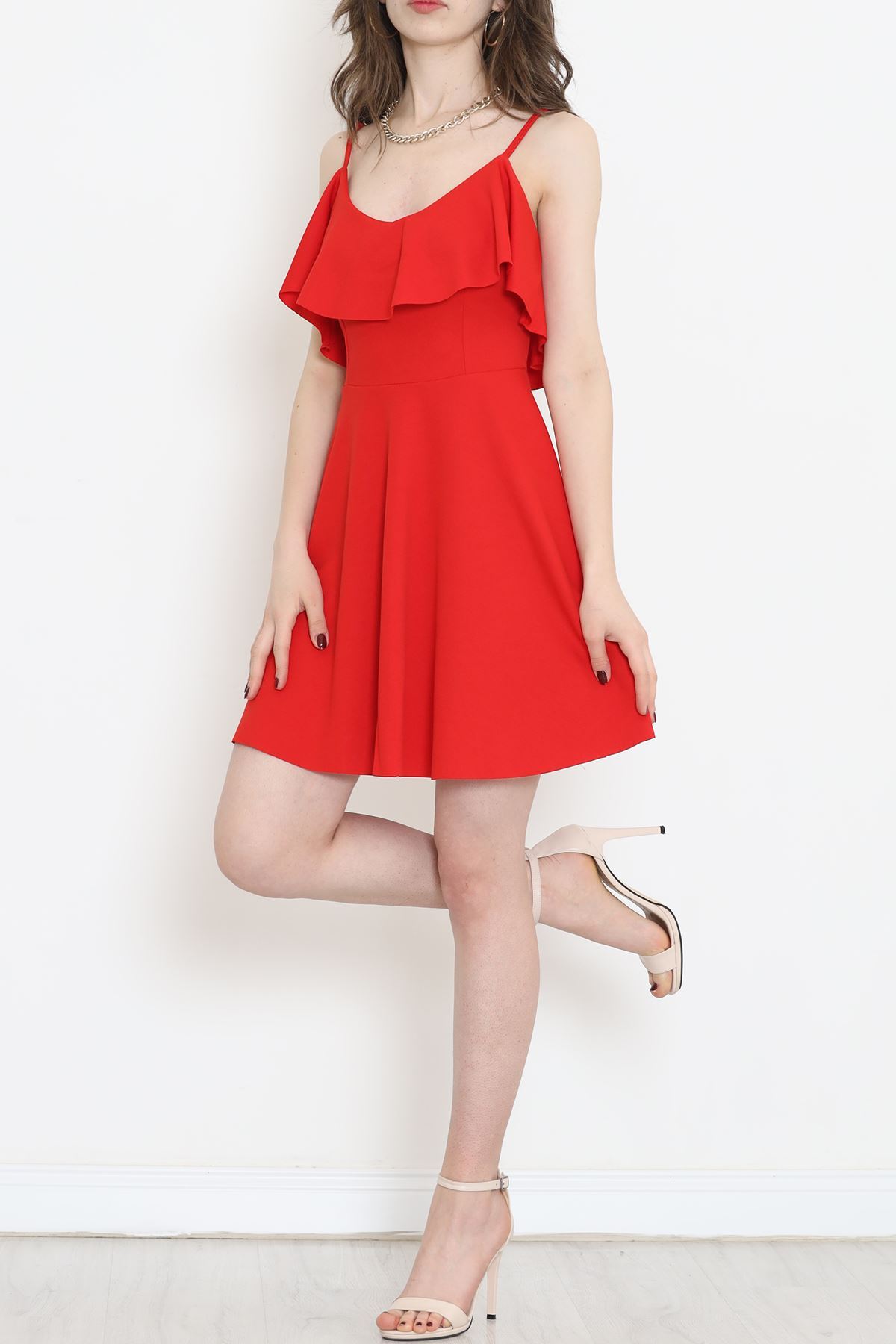 Crep Dress with Straps Red - 581815.1592.