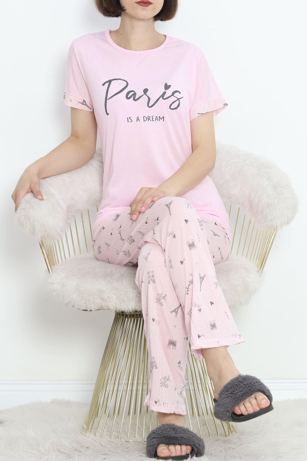 Poliviskon Crew-Neck Pajama Set Pink-Black - 301.1287.