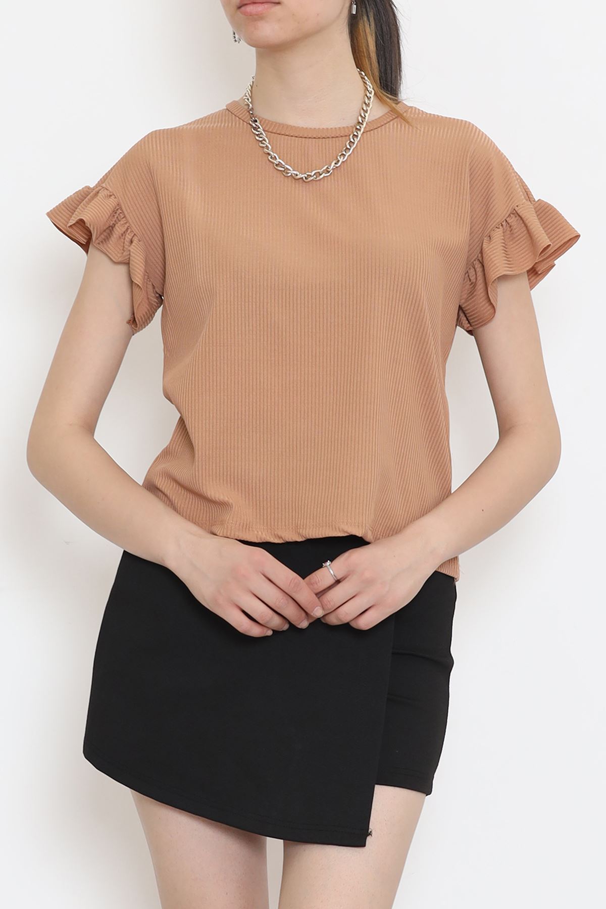 Sleeve Ruffled Camisole Blouse Coffee - 5042.1234.