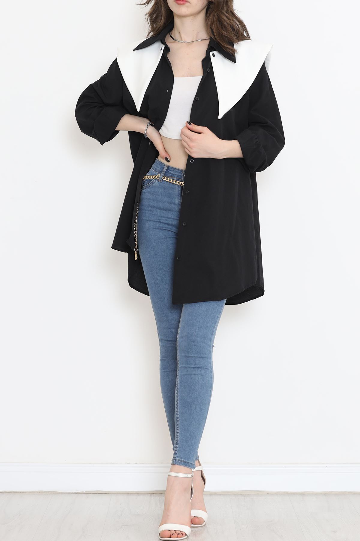 Wide Collar Poplin Shirt Black - 16718.255.