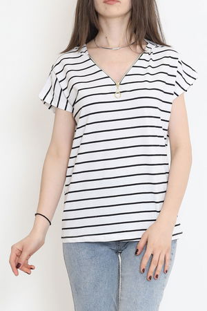 Striped Hooded T-shirt White and Black - 15270.1567.