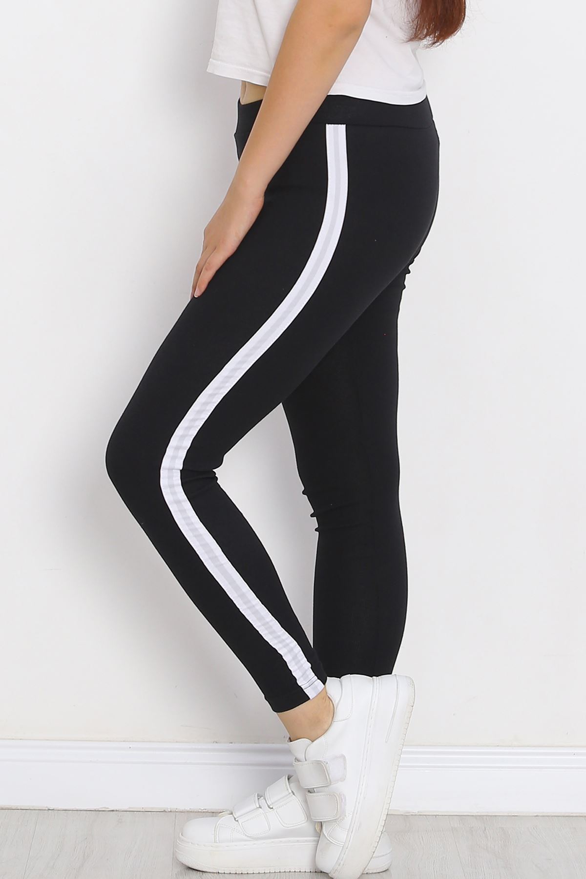 Battal Size Striped Leggings Black and White - 472222.1567.