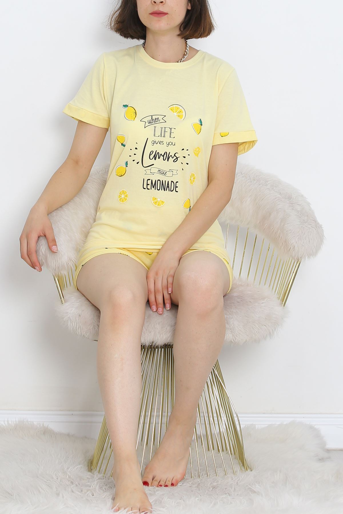 Short Sleeve Shorts Pajama Set Yellow - 18956.1567.