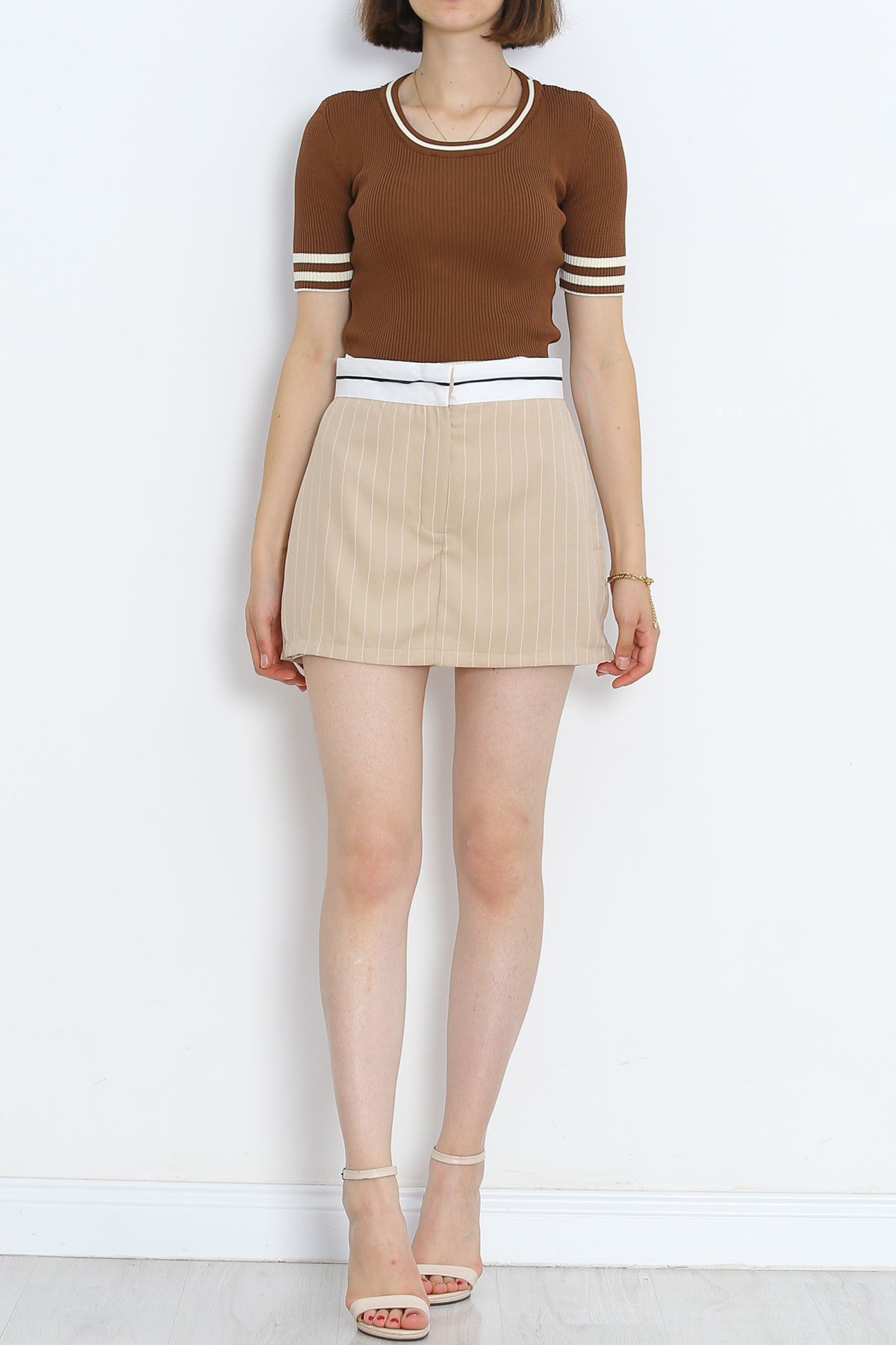 Striped Shorts Skirt Mink - 970.1247.