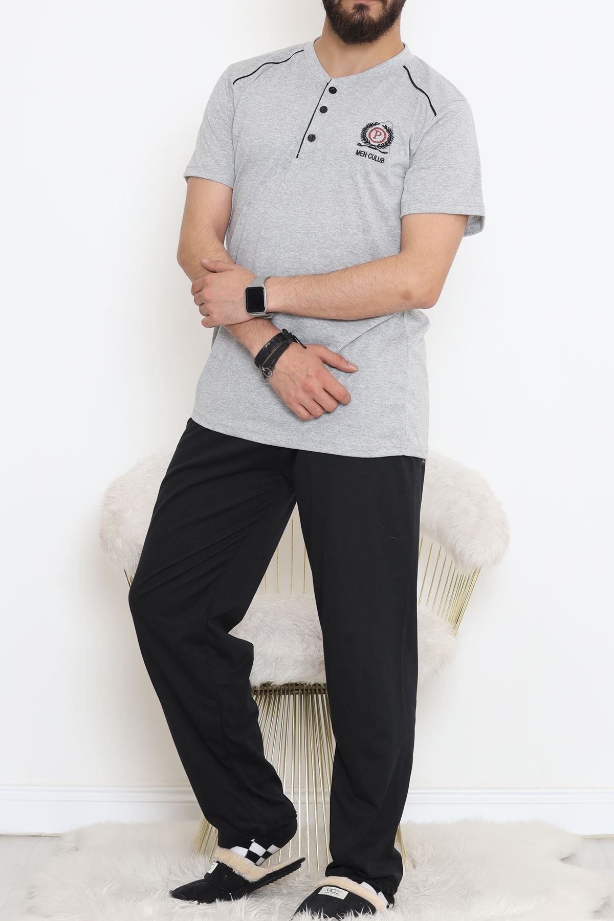 Men's Pajama Set with Buttons Gris Black - 17370.1048.