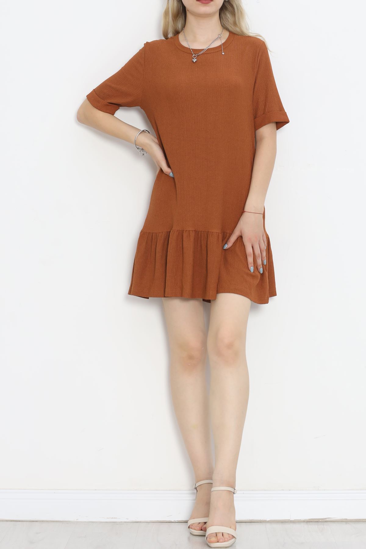 Short Sleeve Burümcük Dress Cinnamon - 18877.1059.