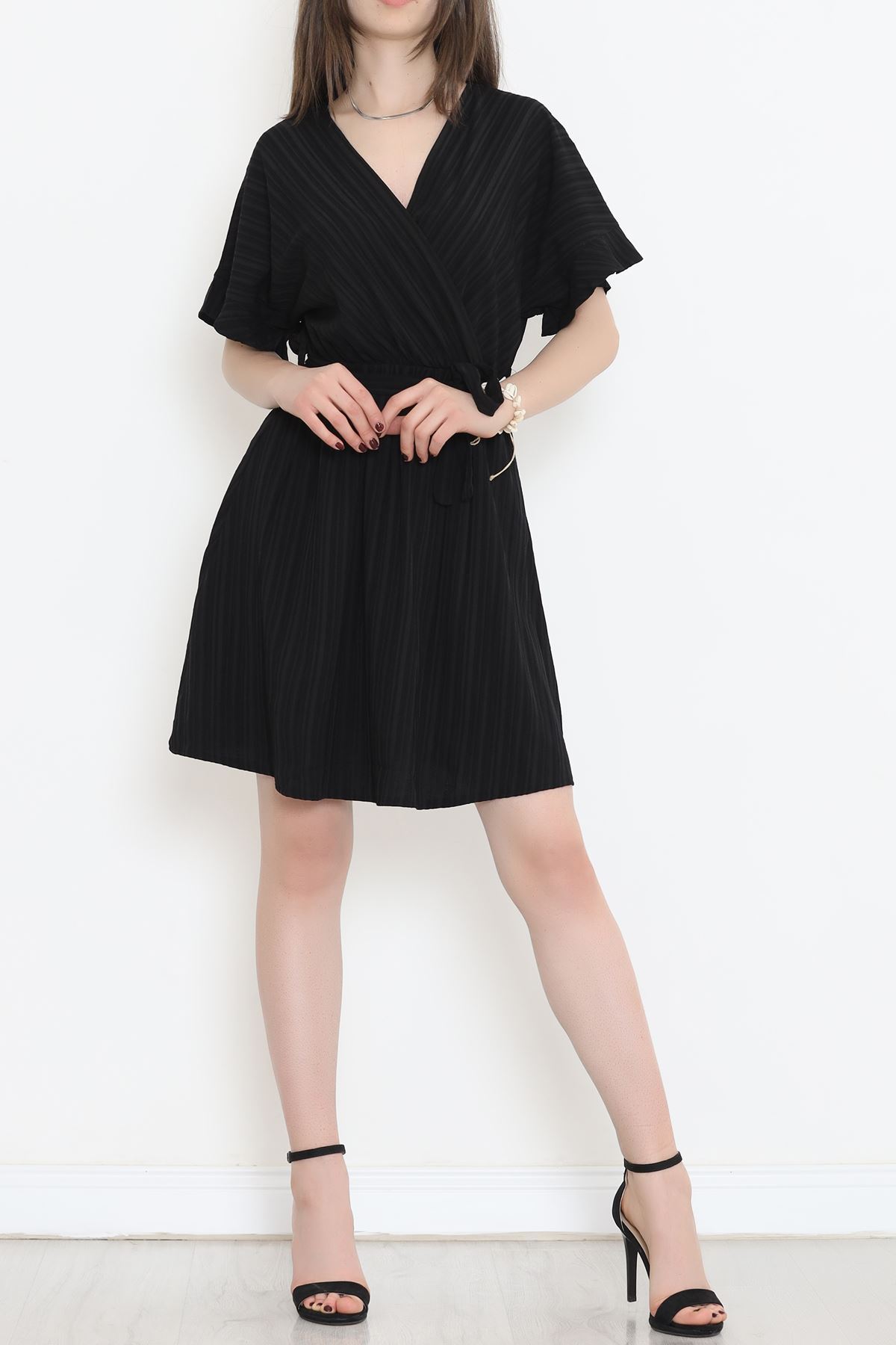 Double-breasted Collar Dress Black - 17368.701.