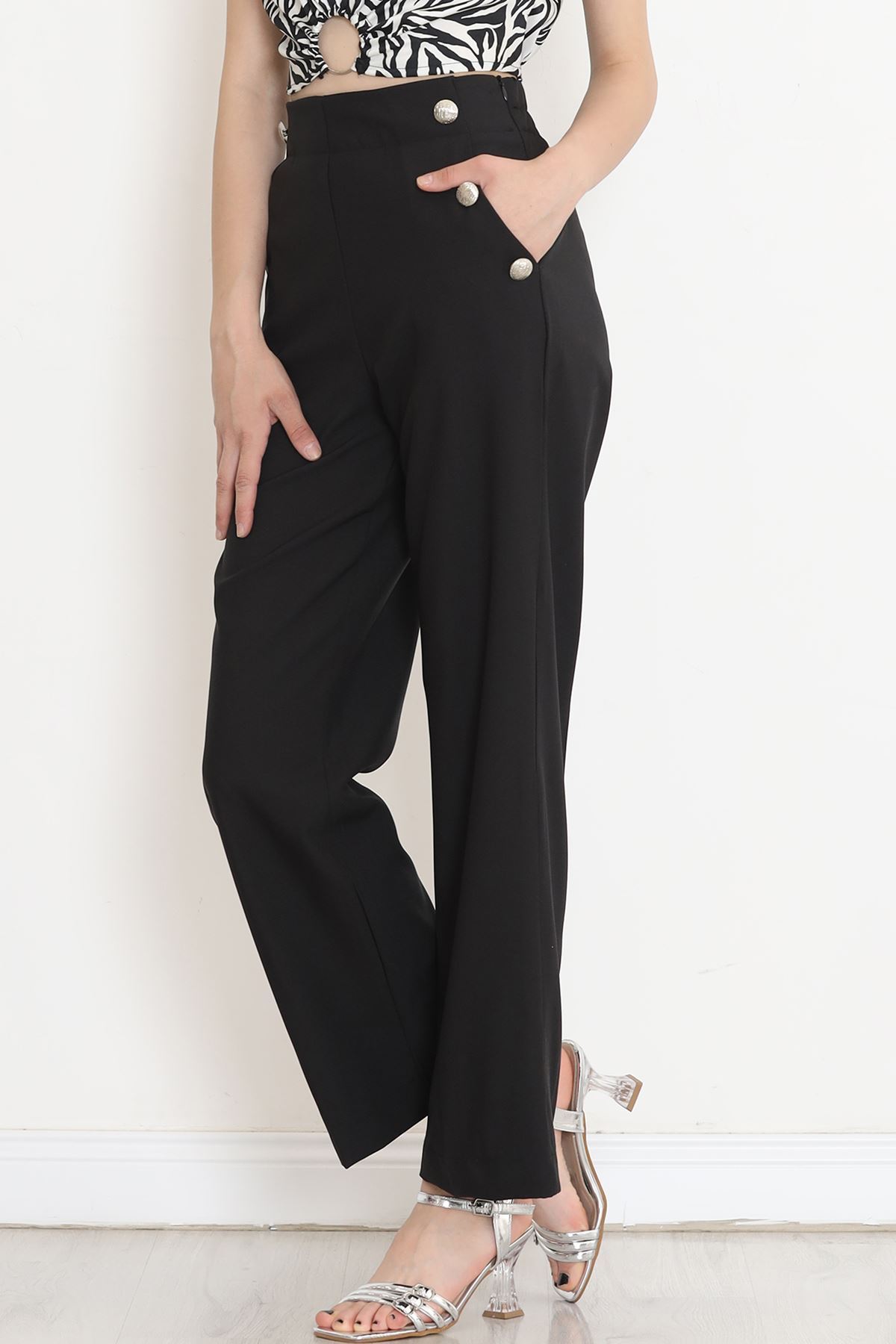 Button Detailed Palazzo Pants Black - 20742.683.