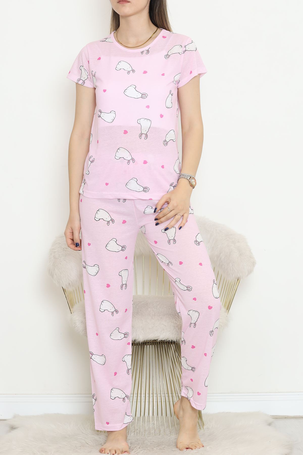 Patterned Pajama Set White Pink - 130.1287.