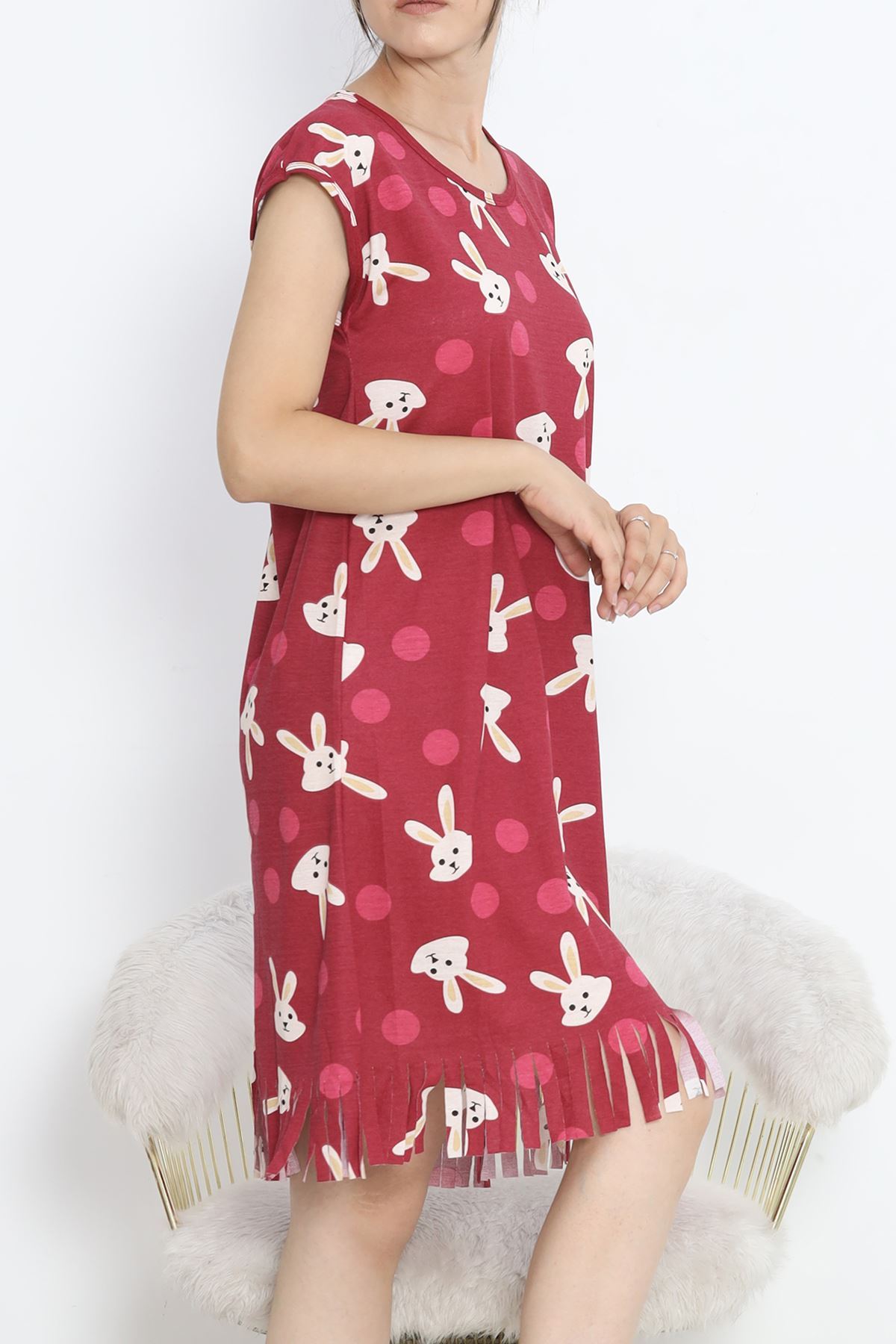 Printed Rotation Tasseled Dress Light Burgundy - 263.1287.