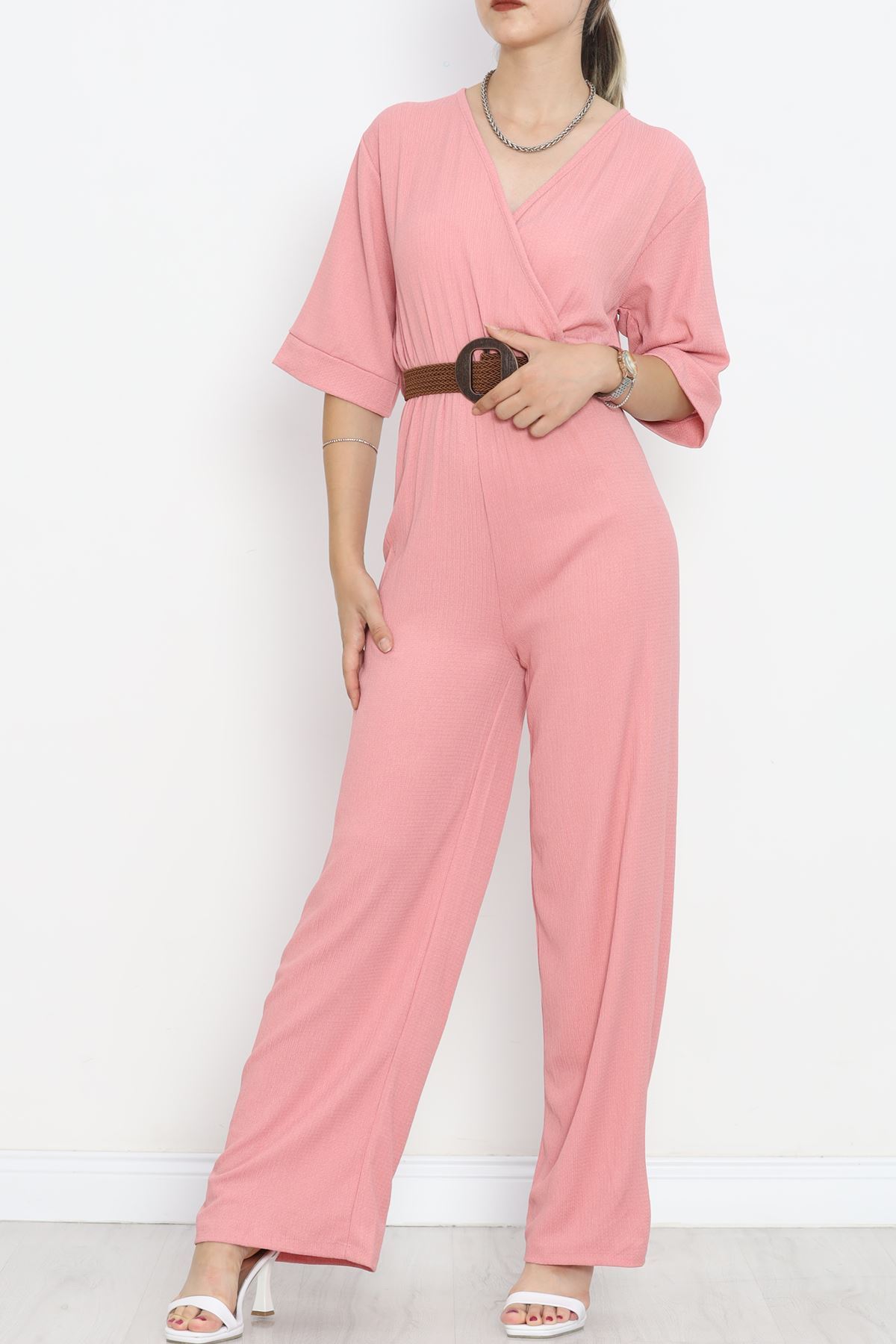 Wicker Belted Burümcük Jumpsuit Rose Currant - 10010.1567.