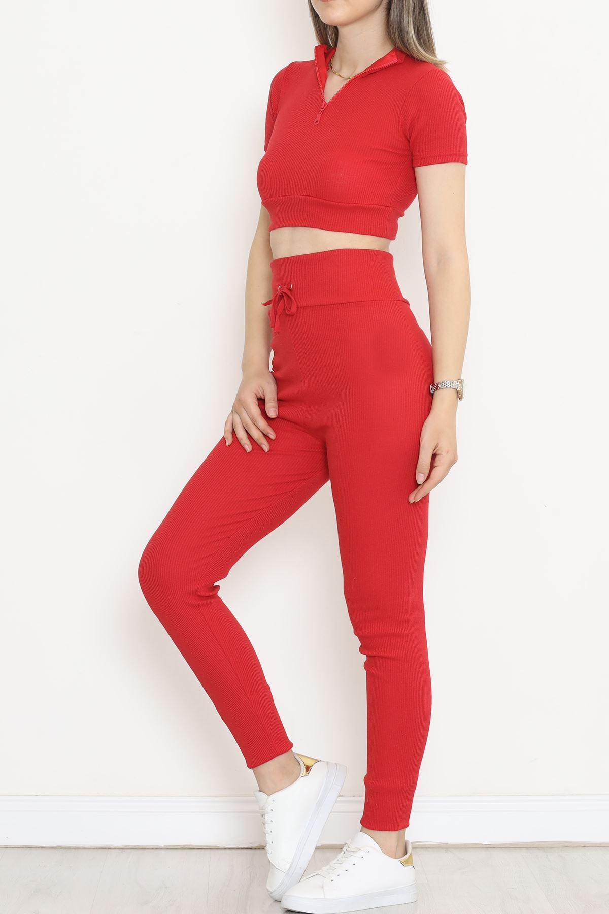 Camisole Zippered Short Sleeve Set Red - 18517.1567.