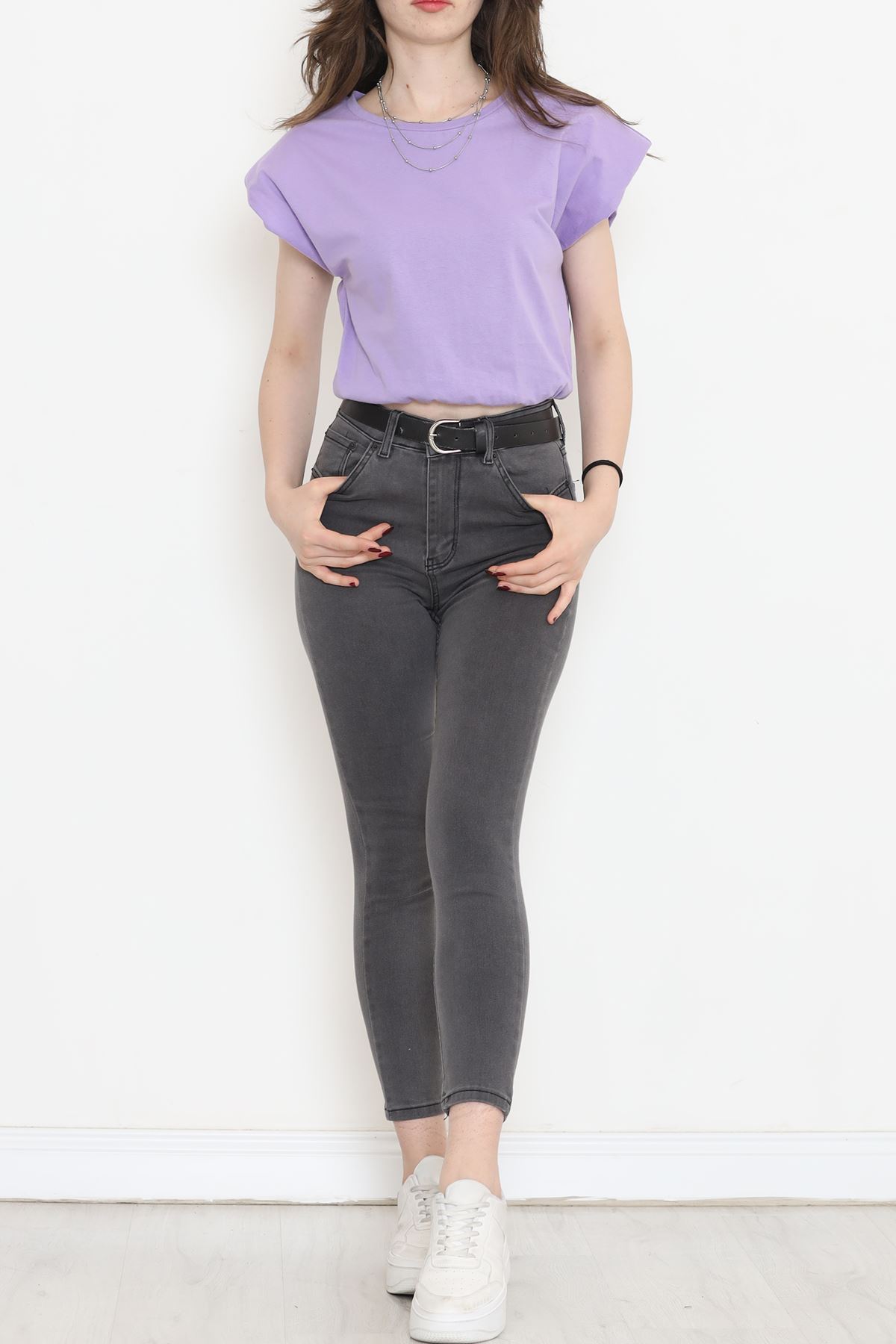 Crop T-shirt with Elastic Waistband Lilac - 16552.1567.