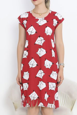 Printed Rotation Tasseled Dress Red and White - 263.1287.