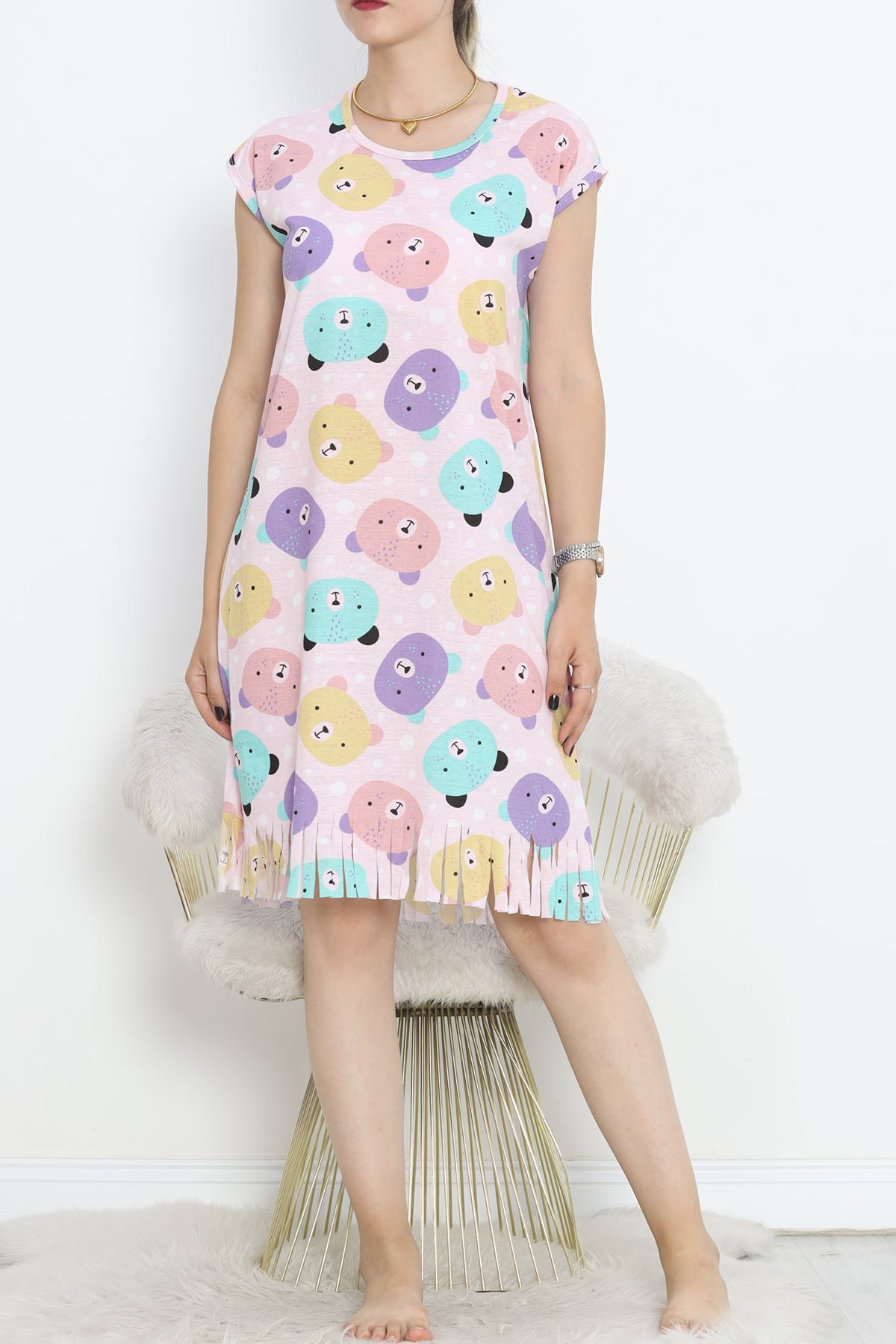 Printed Rotation Tasseled Dress Powder - 263.1287.