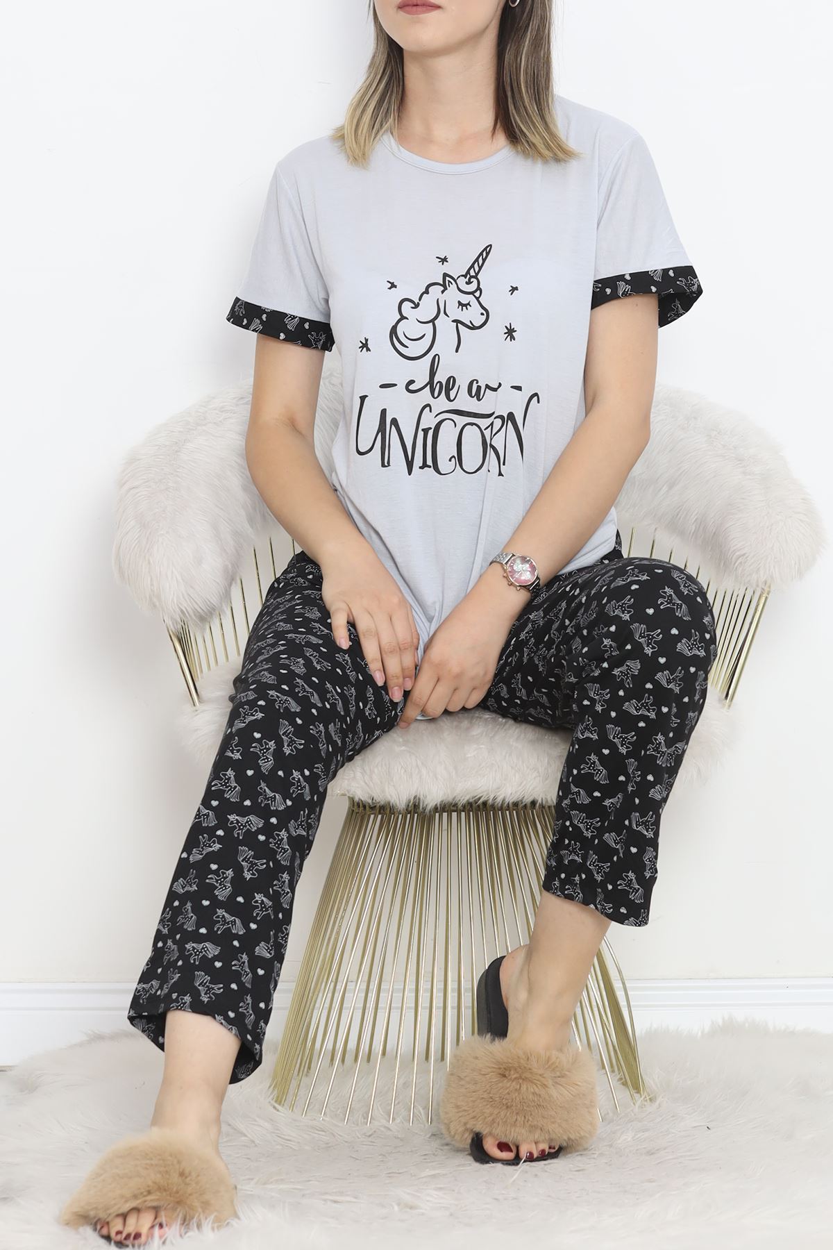 Poliviskon Crew-Neck Pajama Set Gris Black - 301.1287.