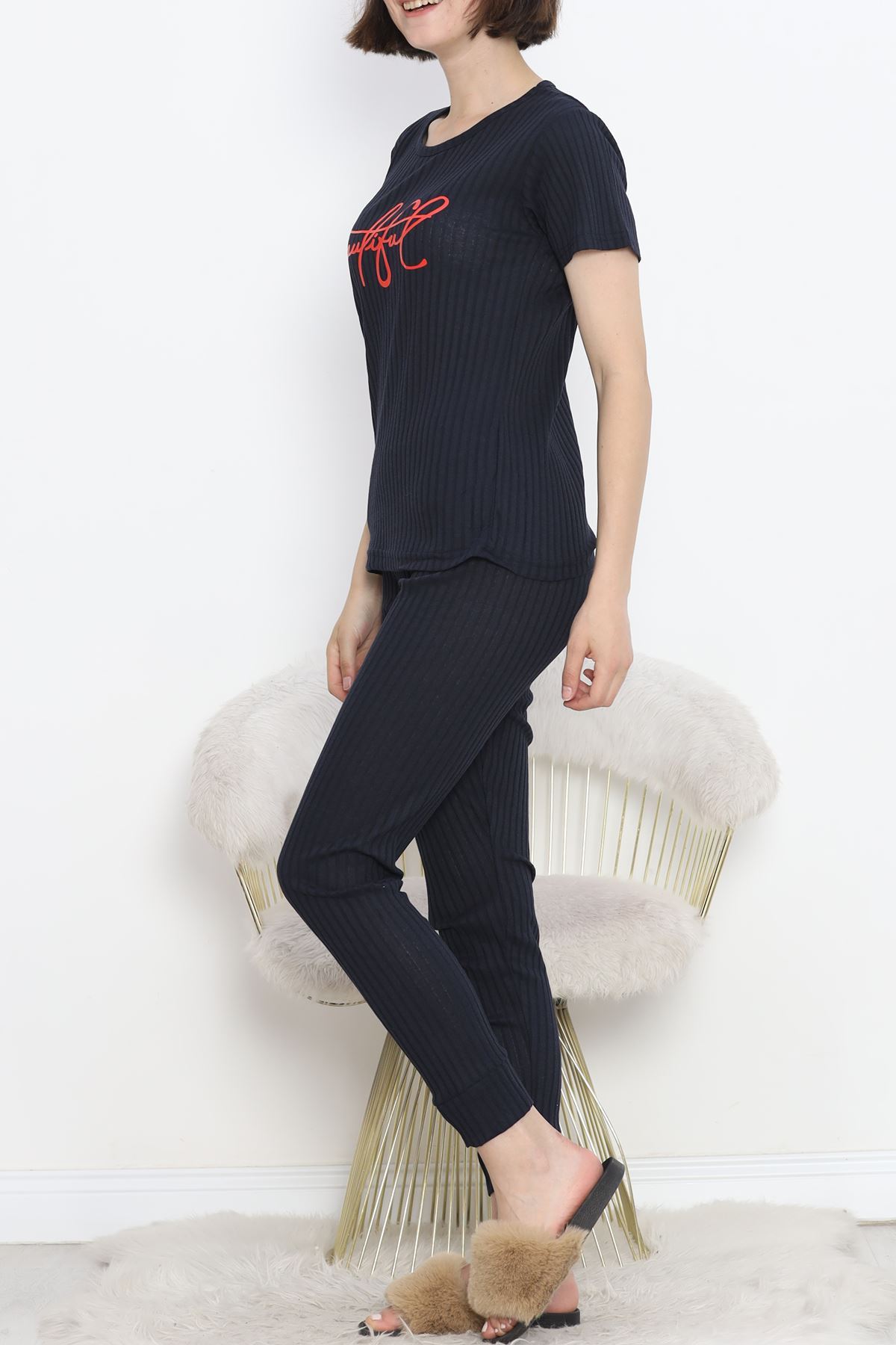 Printed Fitted Pajama Set Navy Blue-Red - 18770.1048.