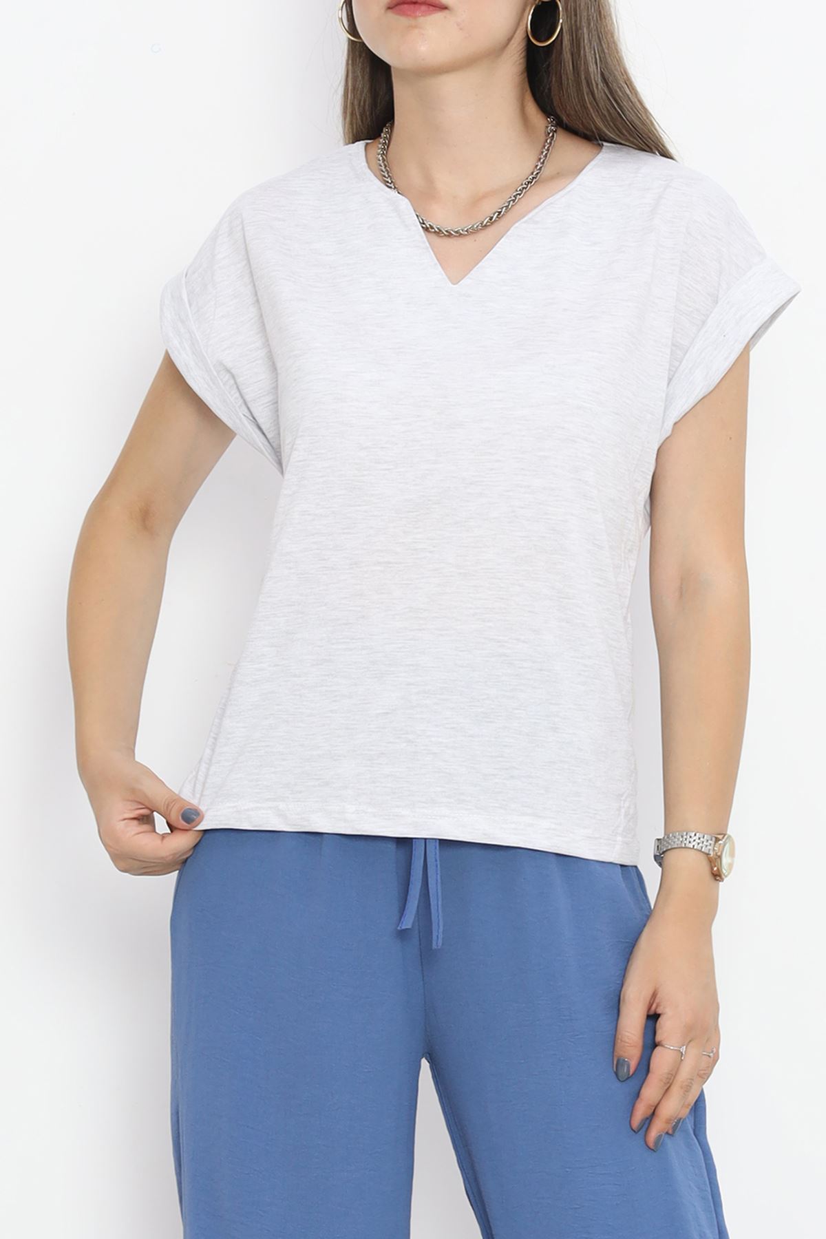 Pear Neck Double Sleeve T-Shirt Gray - 15873.1567.