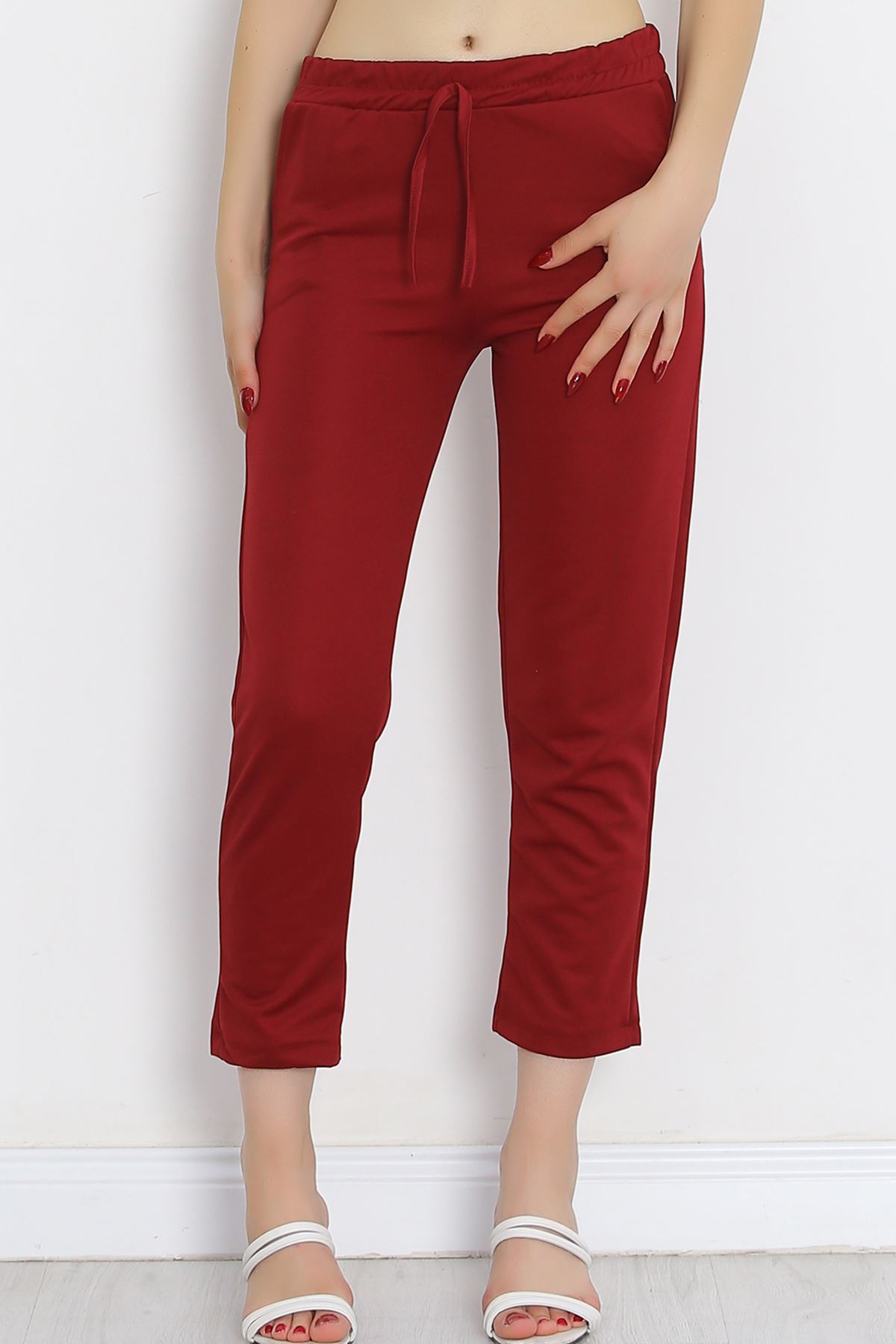 Crepe Lace-up Detailed Pants Burgundy - 152429.1778.