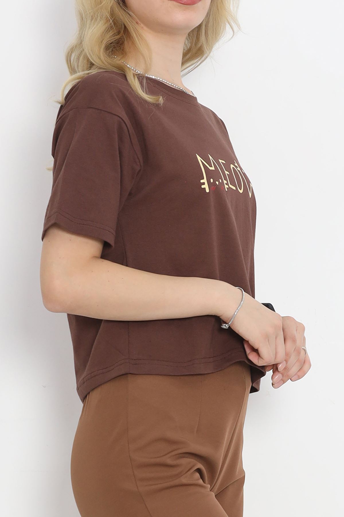 Printed Crop T-shirt Coffee - 16475.1567.