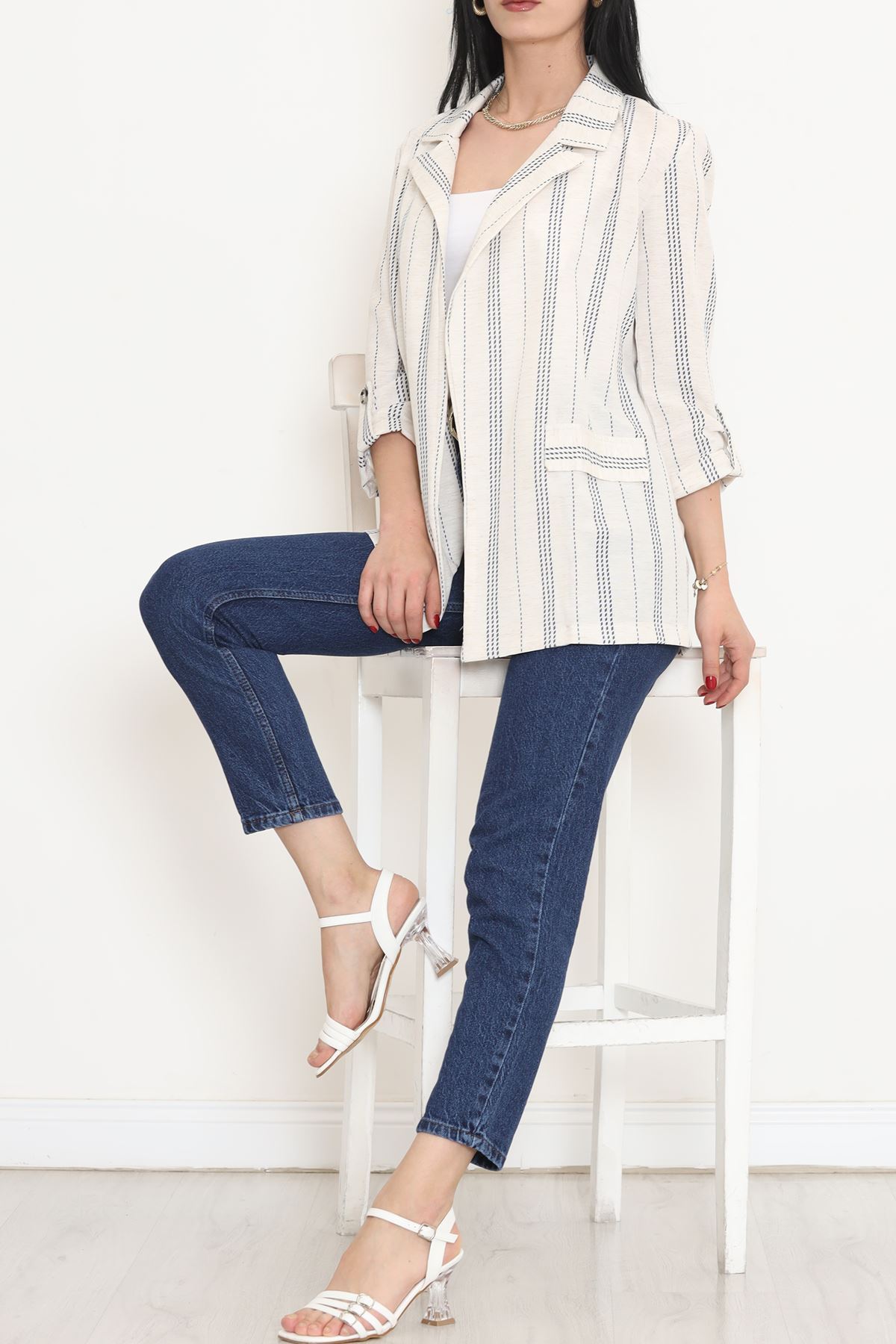 Linen Striped Jacket Ekrumavi - 1024.1247.