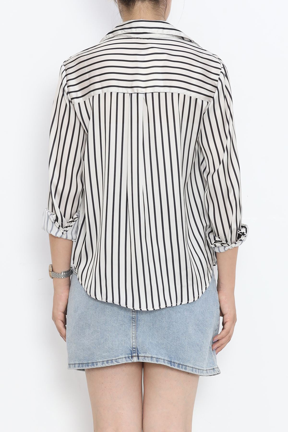 Striped Satin Shirt Stone Black - 18889.1247.