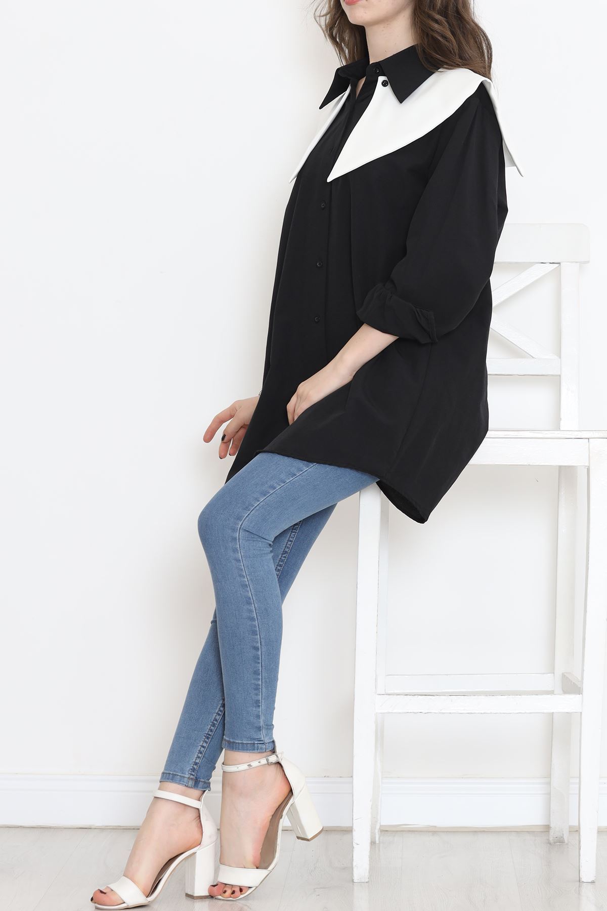 Wide Collar Poplin Shirt Black - 16718.255.