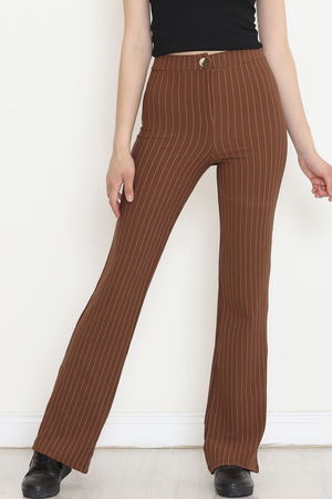 Striped Lycra Fabric Pants Brown - 549.1247.