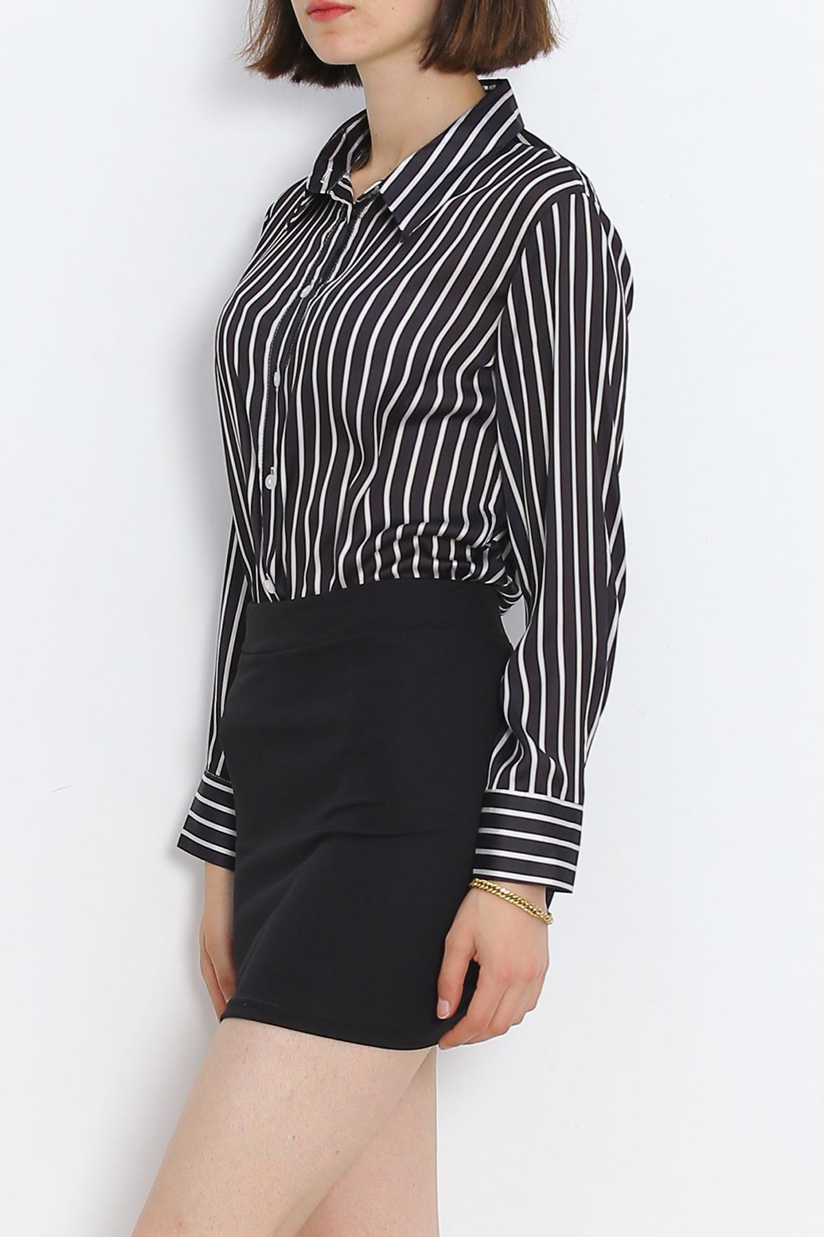 Striped Satin Shirt Black - 18889.1247.