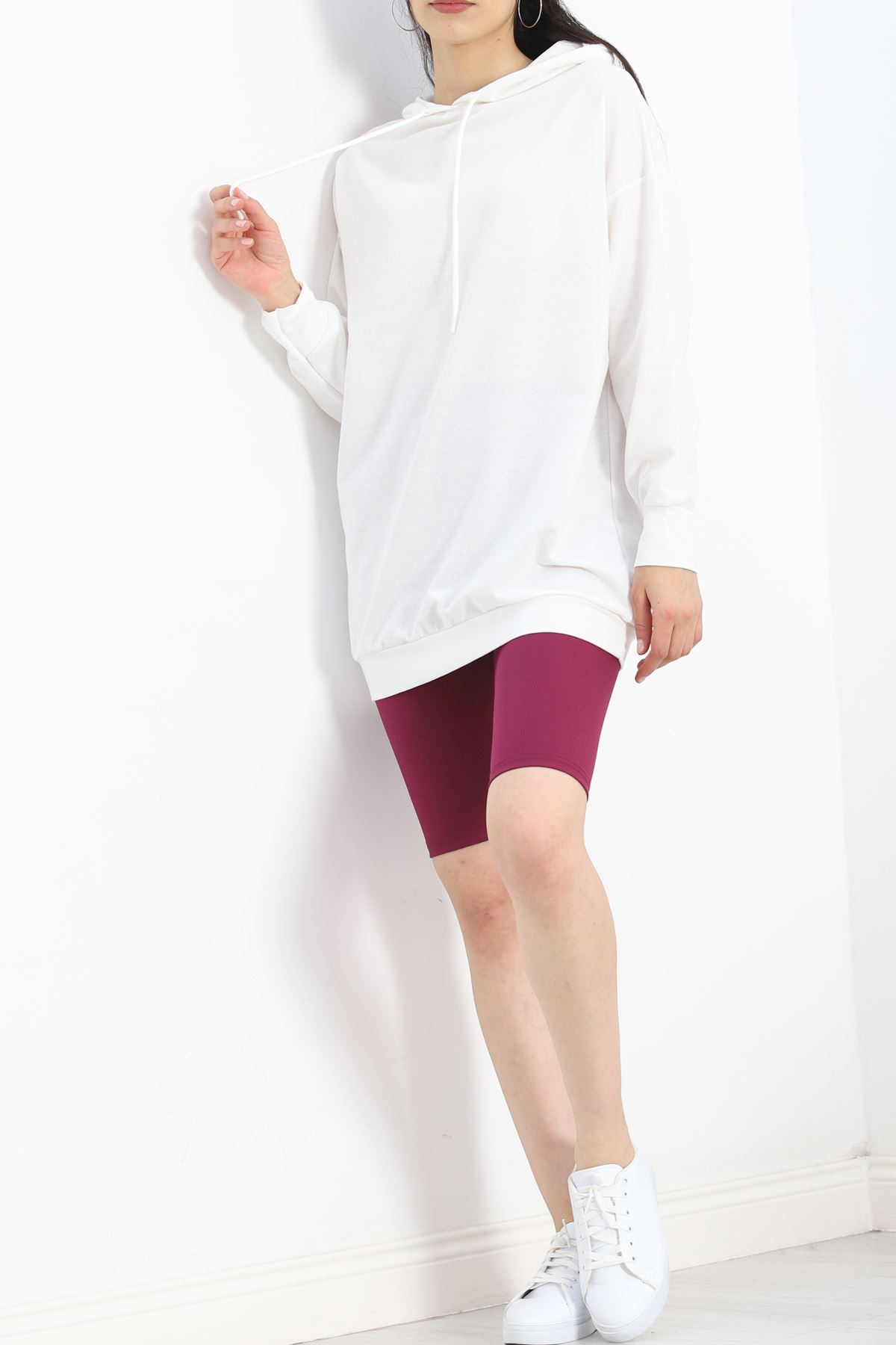 Oversize Kapşonlu Sweat Ekru - 1492.1095.