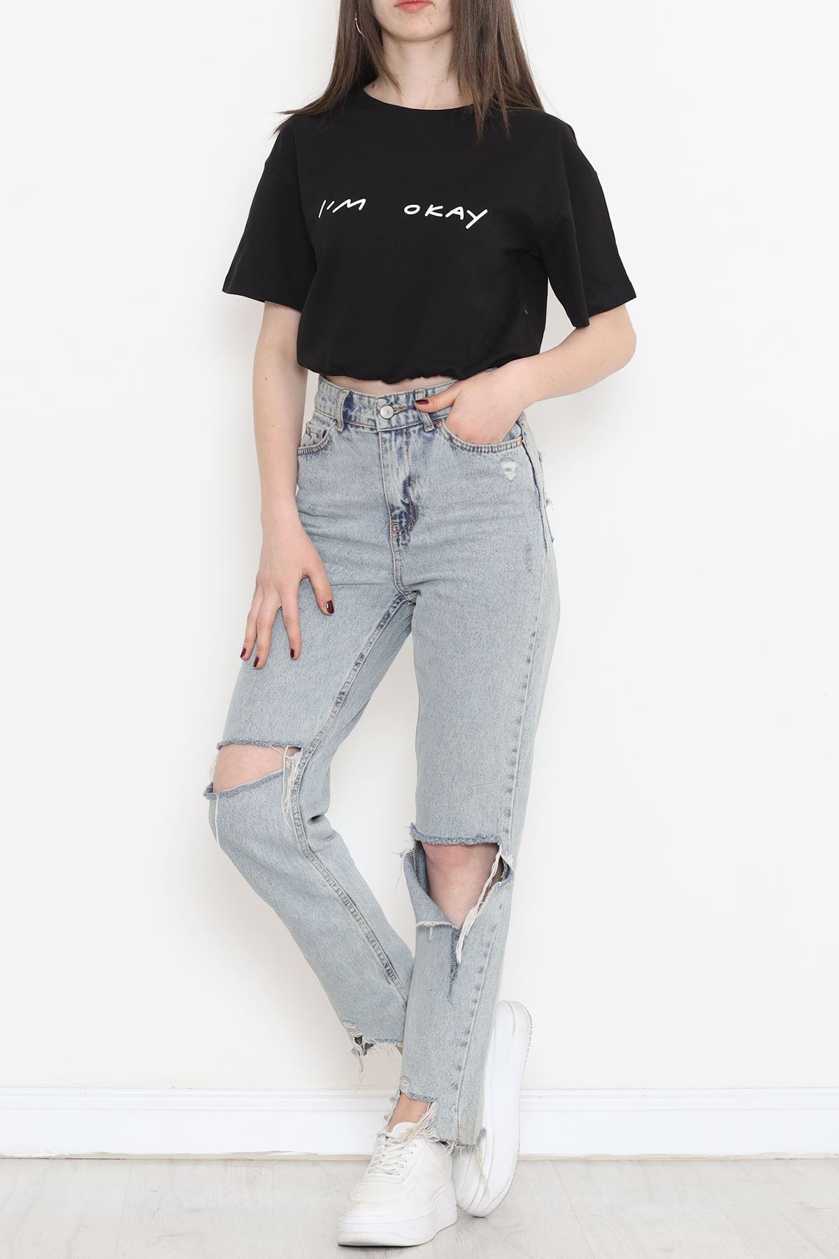 Crop T-shirt with Elastic Waistband Black - 16550.1567.