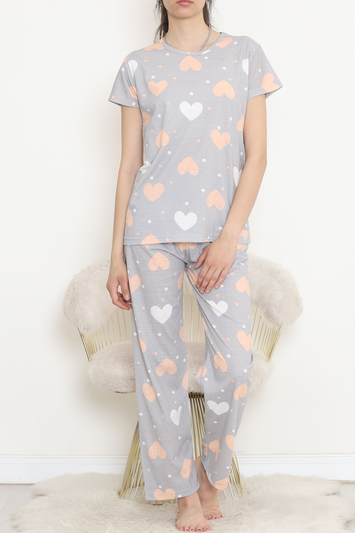 Patterned Pajama Set Gray Duvet - 130.1287.