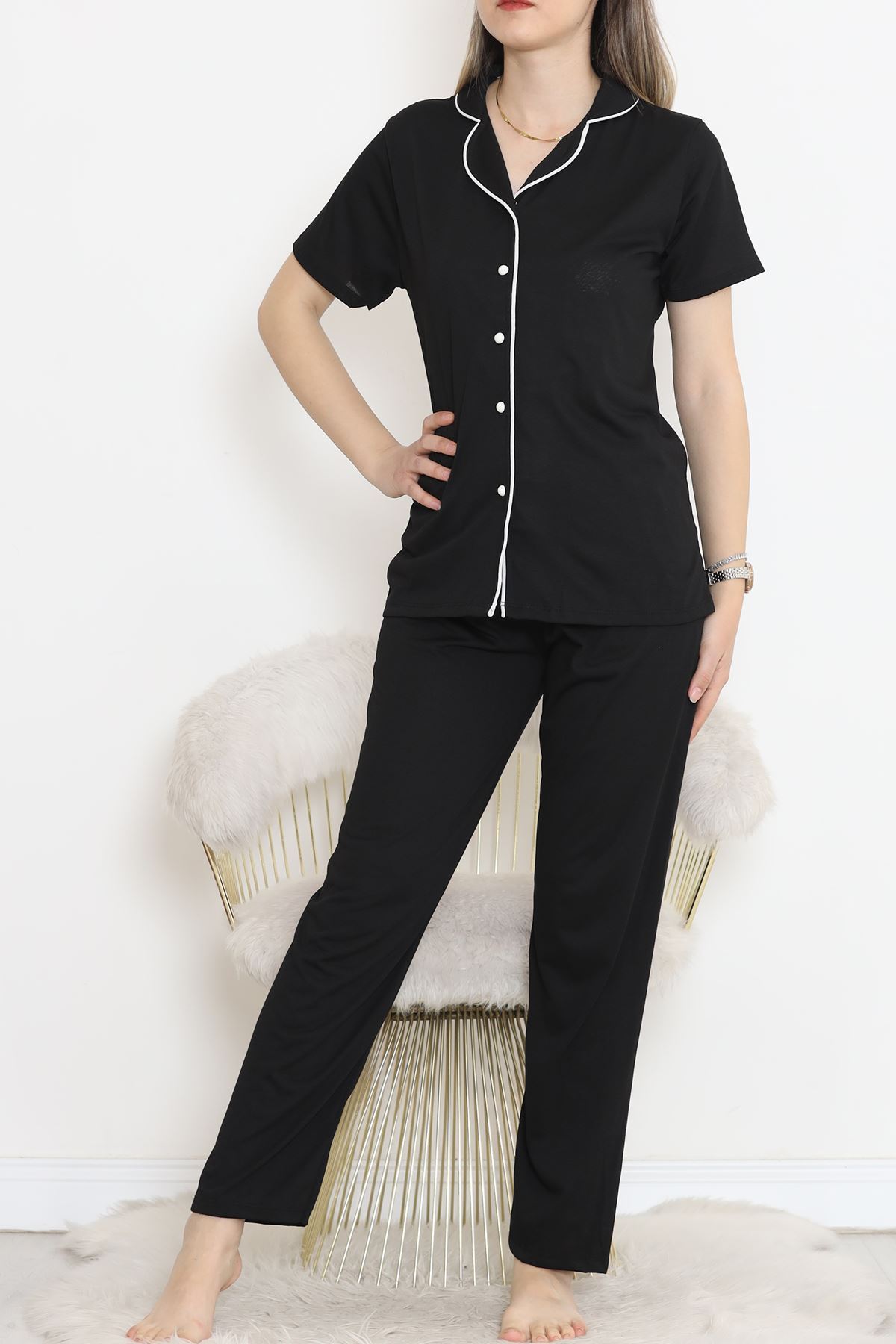 Short Sleeve Polyviscose Suit Black - 707.1287.