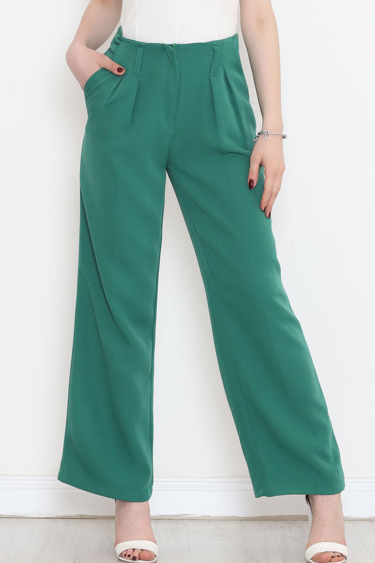 Palazzo Pants with Waist Cuffs Green - 20856.683.