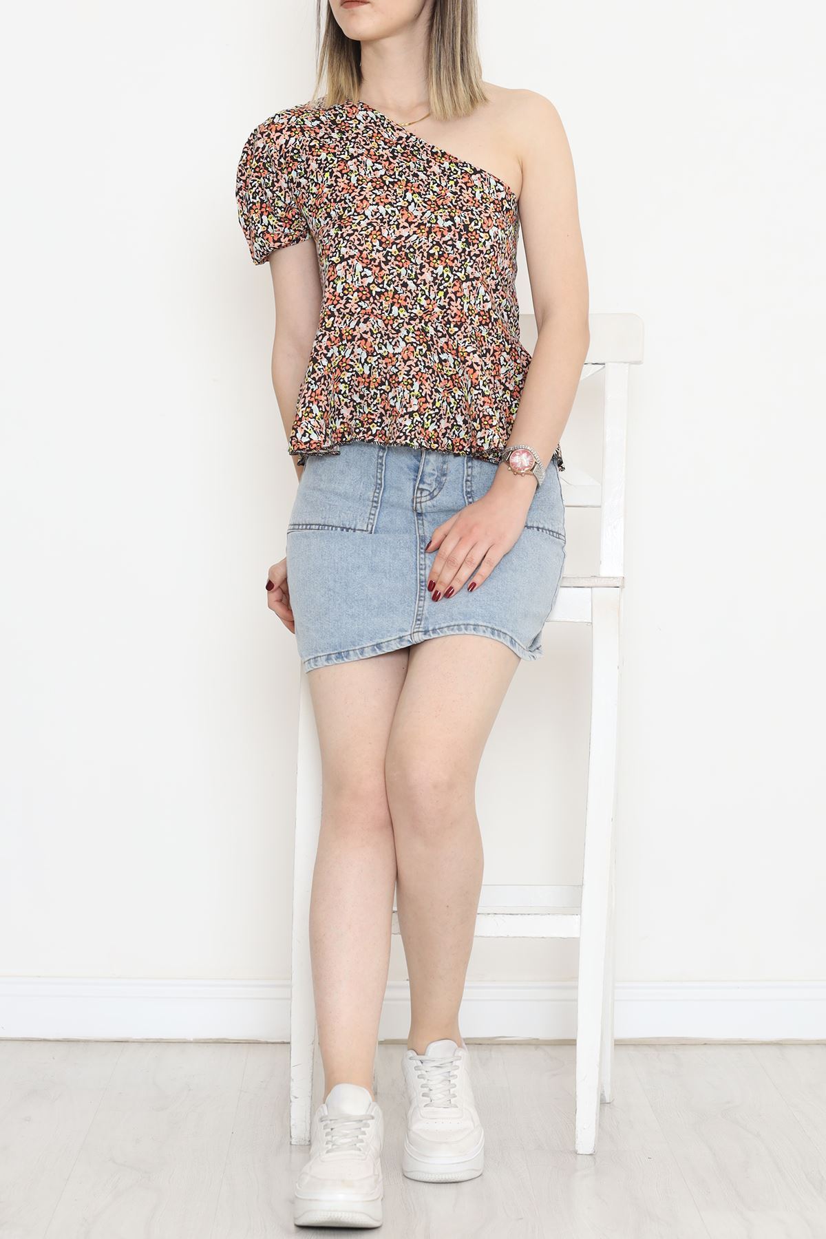 Waist Ruffle Blouse Salmon Floral - 18483.1153.