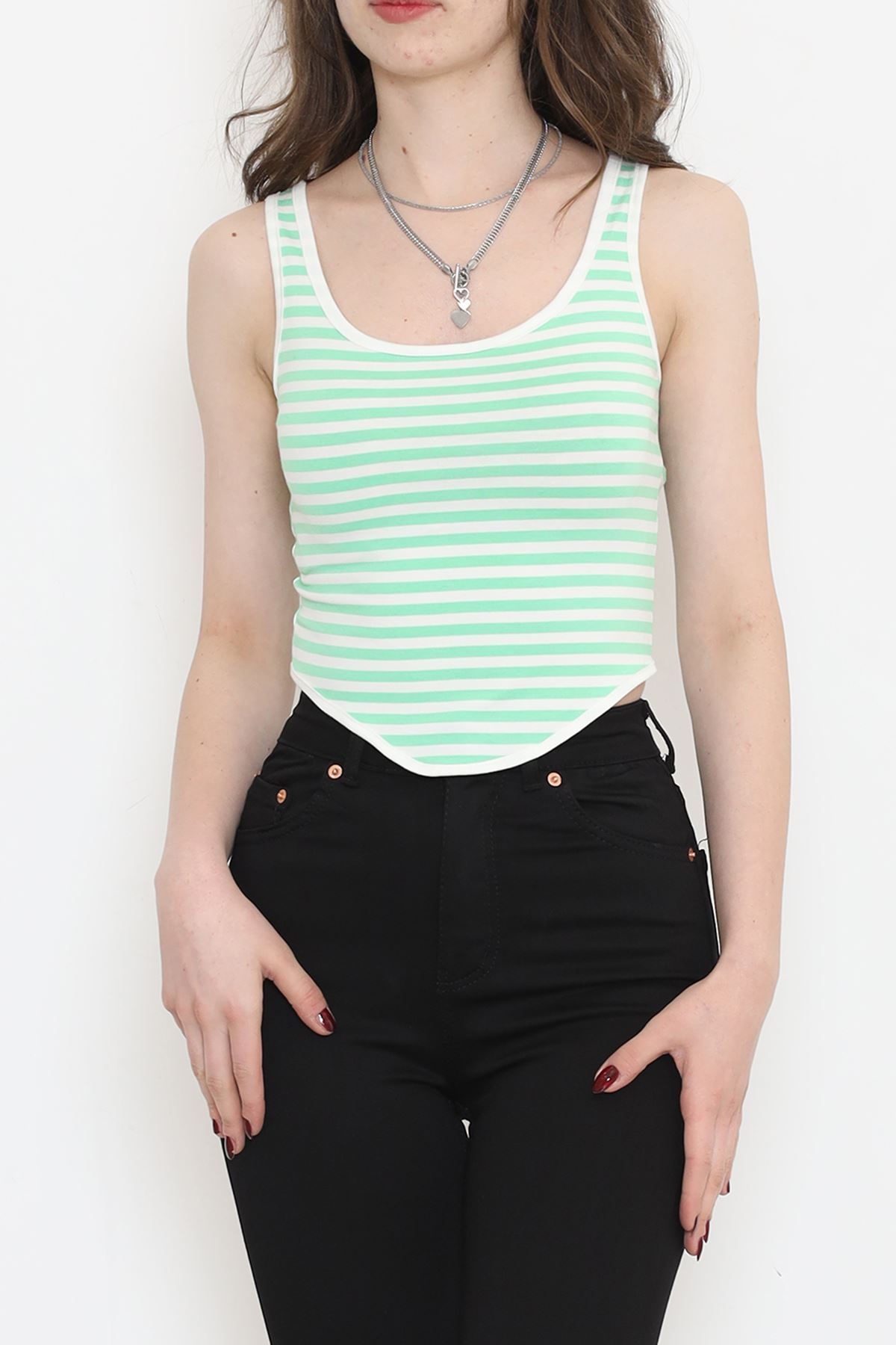 Striped Zero Sleeve Tank Top Green - 860.1019.