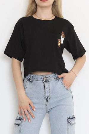 Printed Double Sleeve Crop T-Shirt Black - 18652.1567.