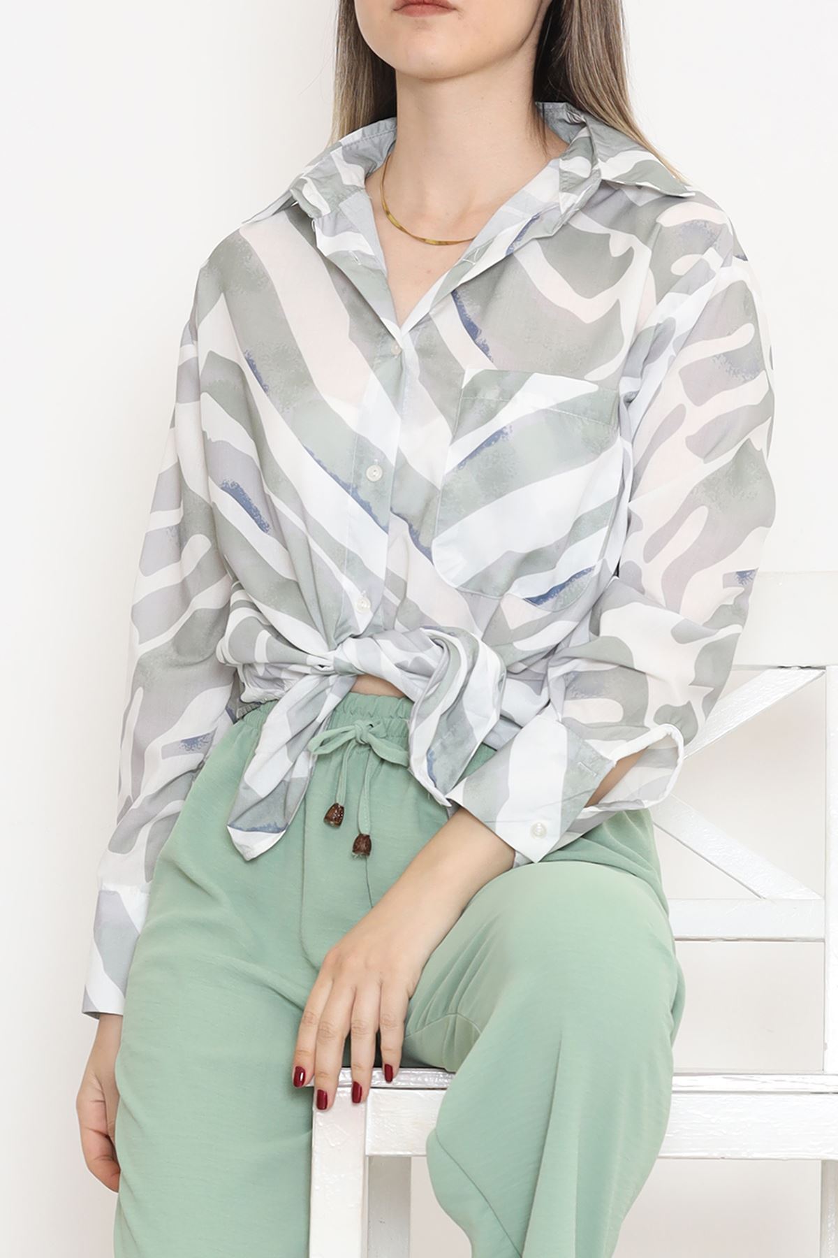 Voile Patterned Shirt Mint - 989.1247.