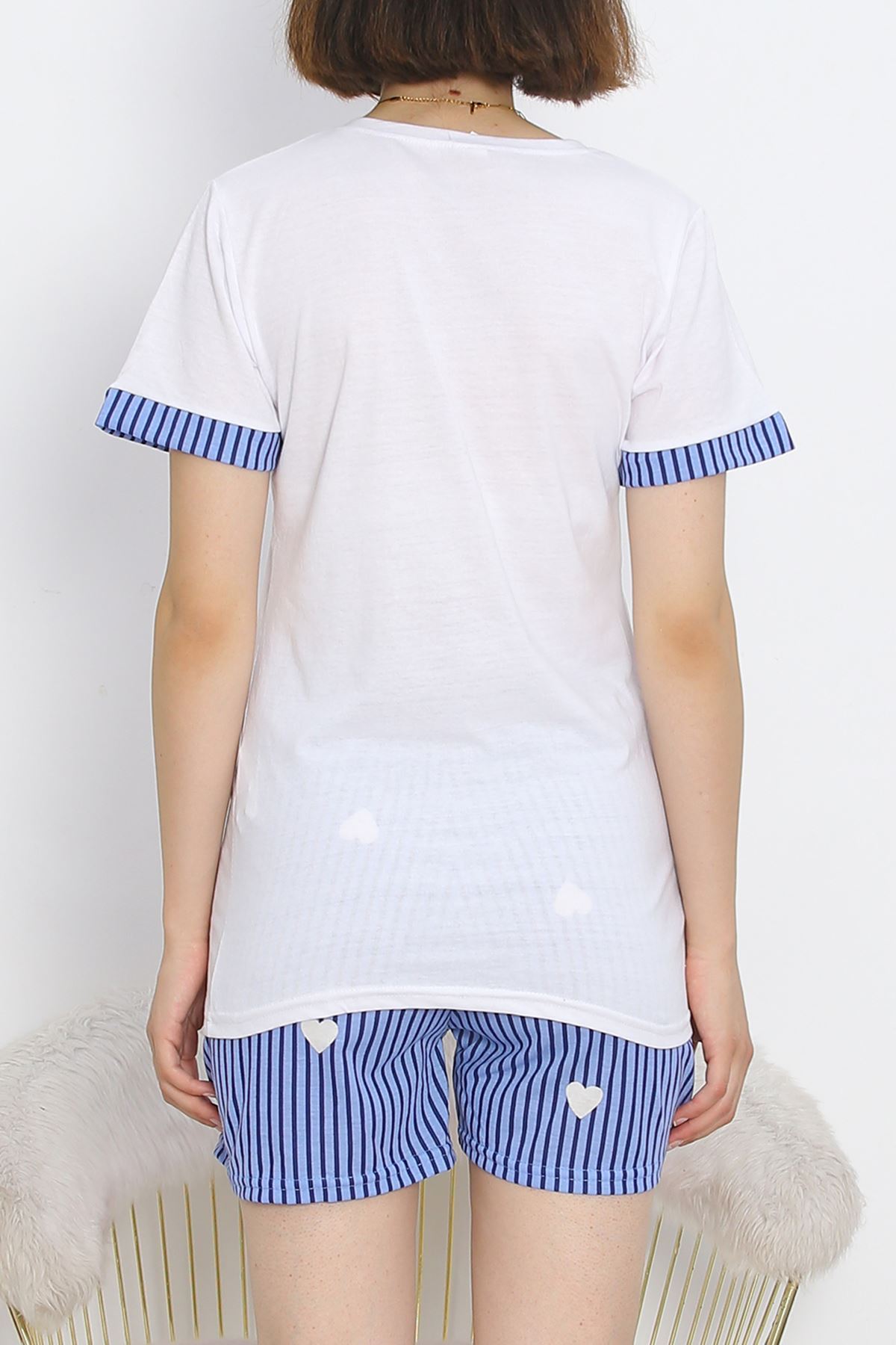 Short Sleeve Shorts Pajama Set WhiteBlue - 18956.1567.