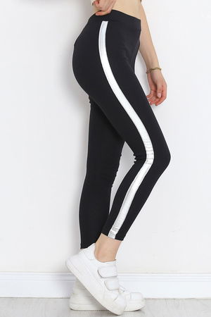 Single Stripe Ribbed Leggings Black-Silver - 10293.1567.