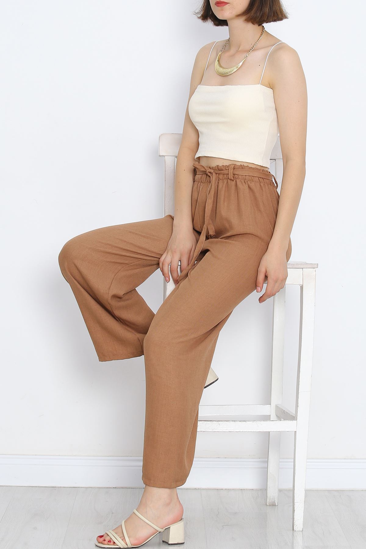 Waist Belted Linen Trousers Sütlükahve - 15265.1726.