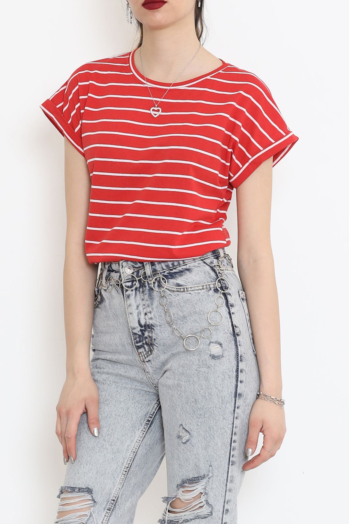 Single Jersey Striped Duplex T-Shirt Red - 15918.1567.