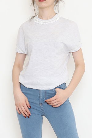 Collar Guipure Single Jersey T-shirt Gray - 16489.1567.