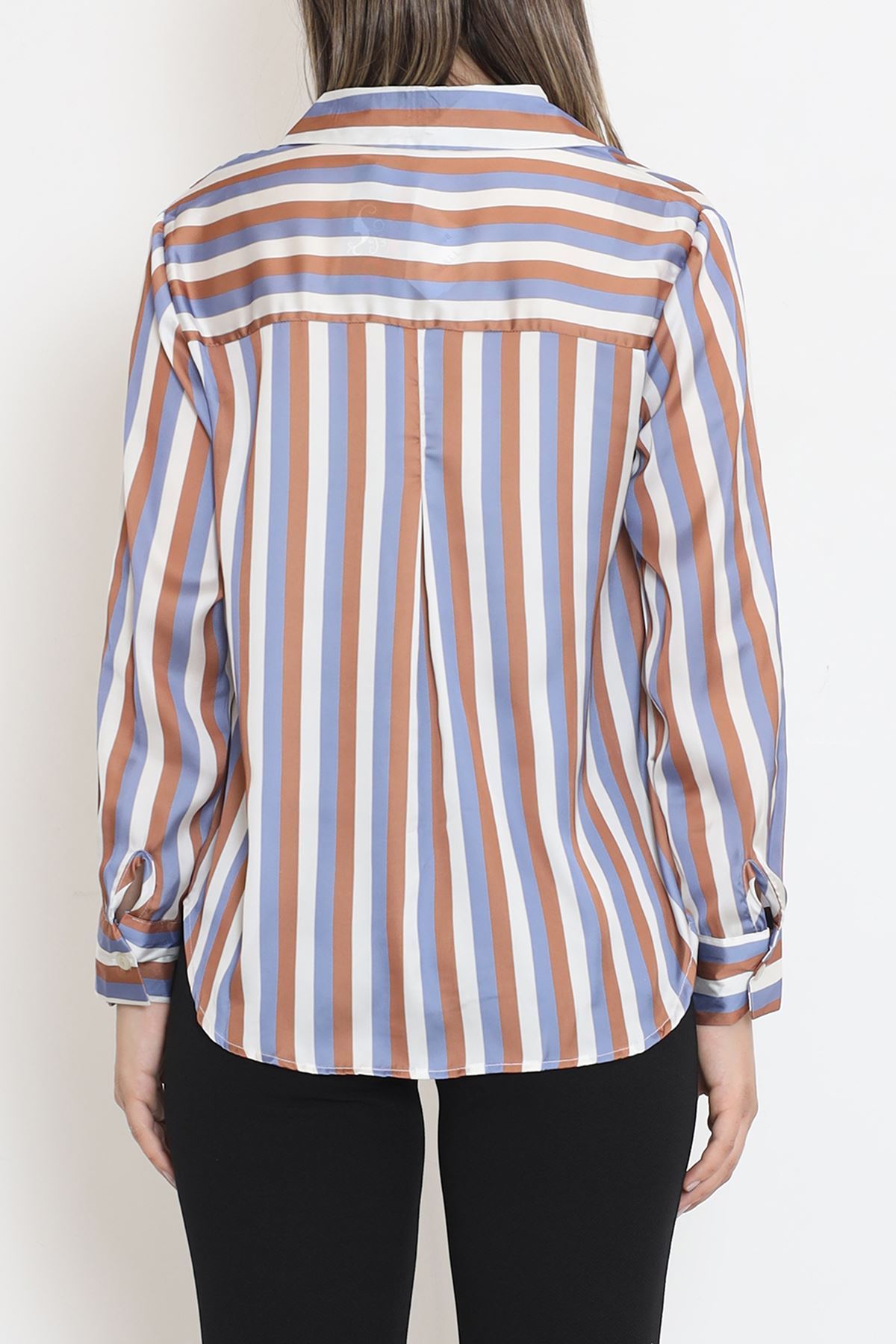 Striped Satin Shirt Blue-Brown - 909.1247.