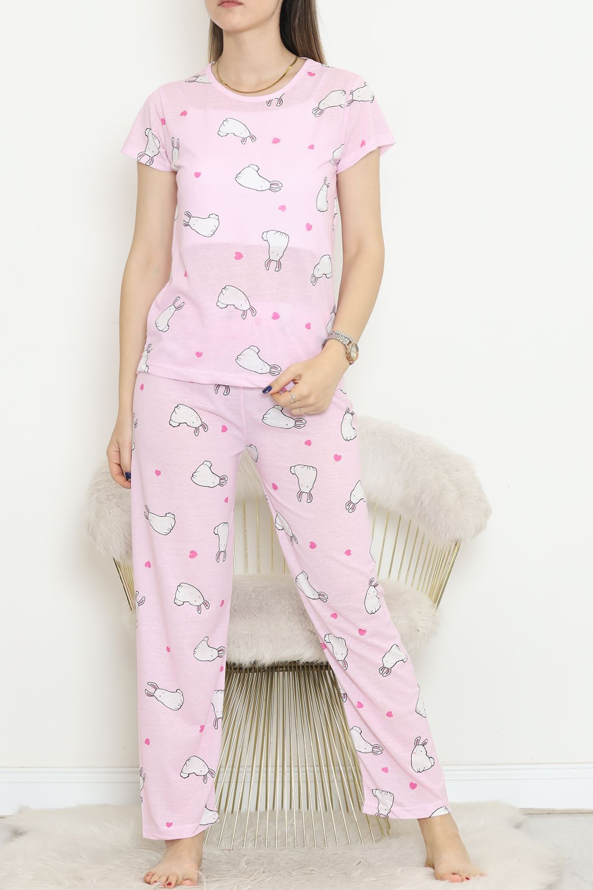 Patterned Pajama Set White Pink - 130.1287.