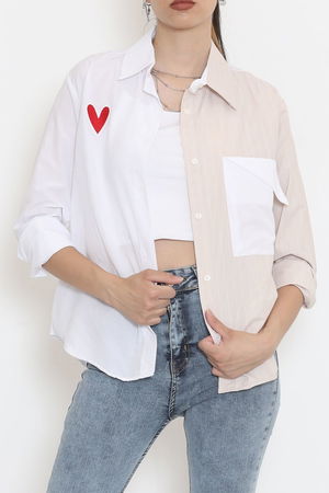 Heart Embroidered Shirt Stone White - 986.1247.