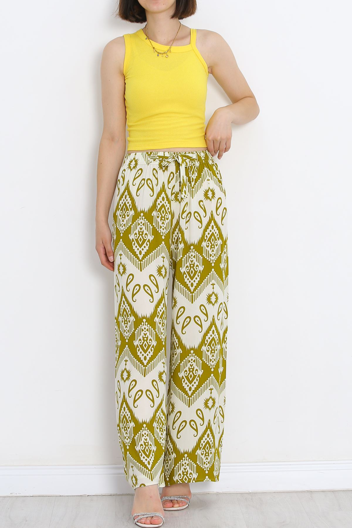 Patterned Woven Pants Oil Green - 18979.1095.