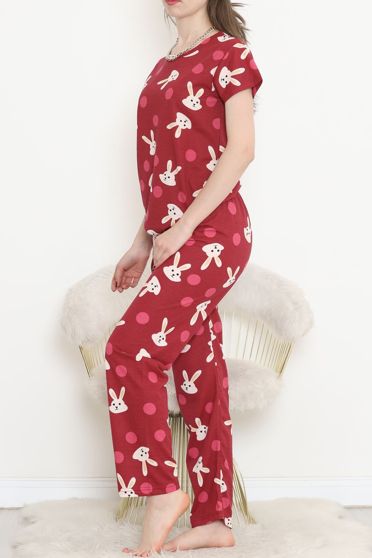 Patterned Pajama Set Burgundy - 130.1287.