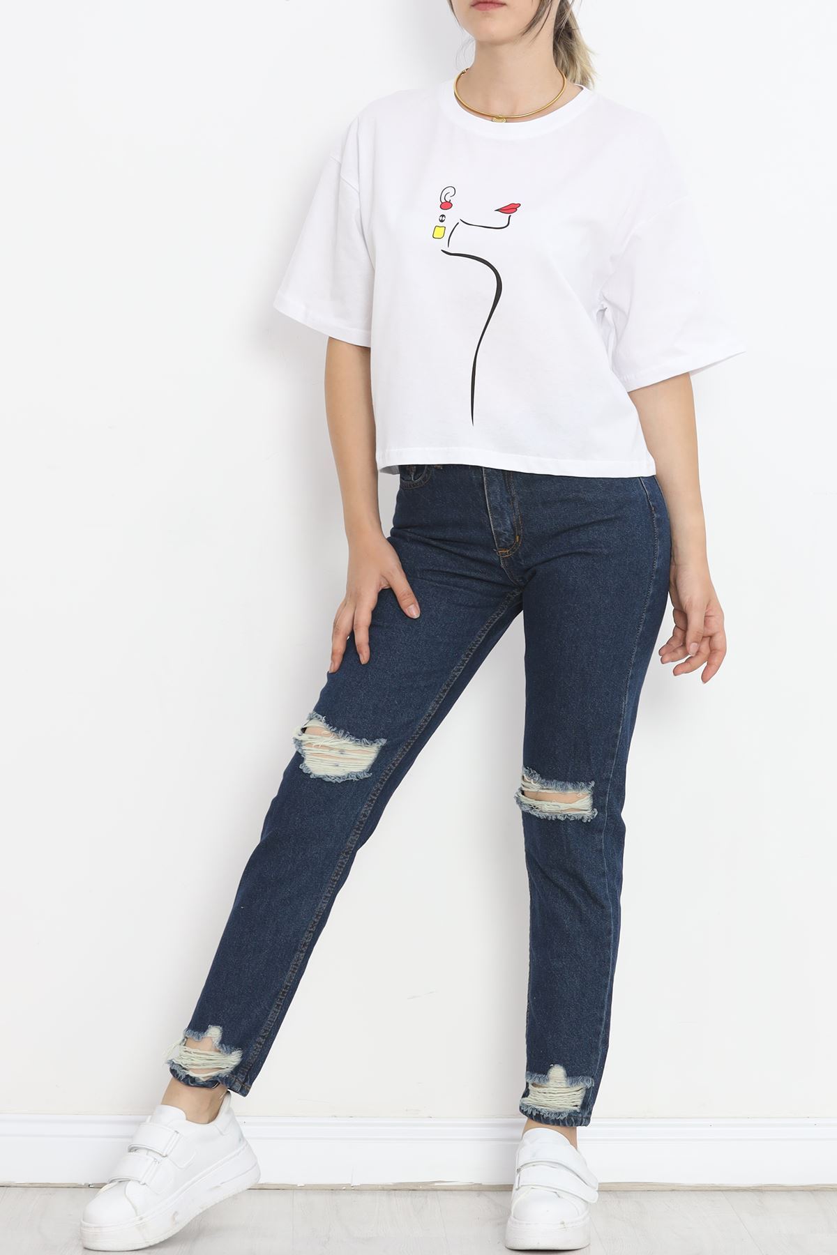 Printed Crop T-shirt White - 16486.1567.