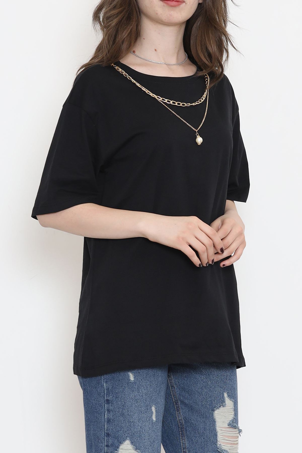 Necklace Detailed T-Shirt Black - 2520.555.